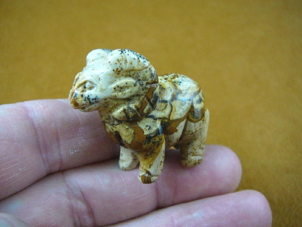 (Y-RAM-557) RAM SHEEP carving TAN PICTURE JASPER gemstone FIGURINE BIG H... - $14.01