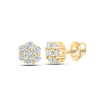 10kt Yellow Gold Mens Round Diamond Flower Cluster Earrings 1/4 Cttw - £233.11 GBP