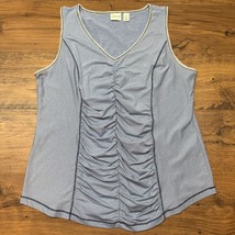 Chico&#39;s Zenergy Ruched Striped Tank Top Womens 3 XLarge Blue White Summer - $16.46