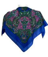 Laura Borghese Italy Designer Colorful Paisley Square Scarf Blue Green P... - £19.88 GBP