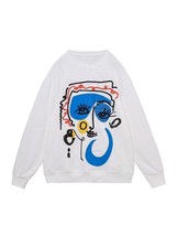 TRAF Women Fashion Face Print Corded Embroidery Oversized Sweatshirt Vintage O N - £113.24 GBP