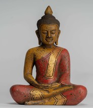 Antique Khmer Style Wood Seated Buddha Statue Dhyana Meditation Mudra - 27cm/11&quot; - £196.74 GBP