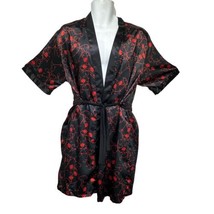 in n out black red short sleeve satin palm tree X robe  - $29.69