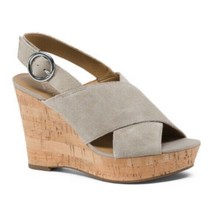 New Franco Sarto Gray Taupe Leather Platform Wedge Sandals Size 8.5 M - £48.05 GBP