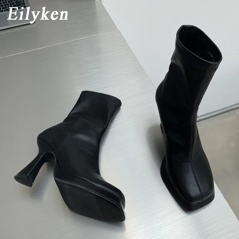 Eilyken 2024 New  Stretch Women Ankle Boots Fashion Low Platform Heel Ladies Ele - £208.94 GBP