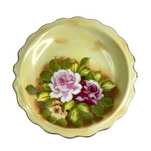 Vintage Yellow Bowl Hand Painted Roses Gold Trim Japan 1940&#39;s - £26.57 GBP