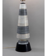 Mid Century Modern 22&quot; High Black, White &amp; Gold Striped Glass Table Lamp - £78.89 GBP