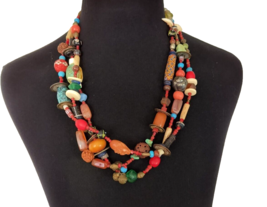 Vintage Colorful Boho Statement Necklace Multistrand Assorted Size Style Beads - £30.87 GBP