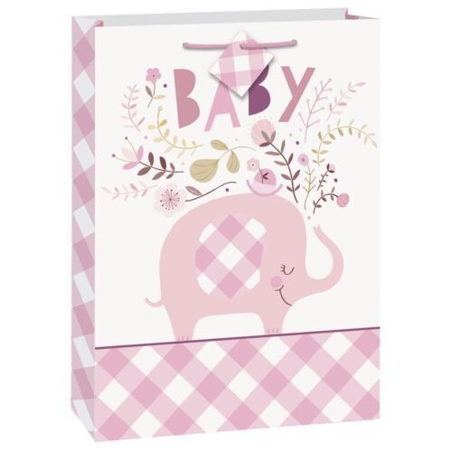 Primary image for Pink Floral Elephant Girl Baby Shower Gift Bag Jumbo 13 x 18