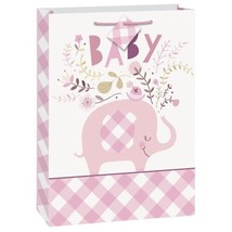 Pink Floral Elephant Girl Baby Shower Gift Bag Jumbo 13 x 18 - £2.75 GBP