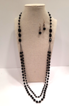 VTG Faceted Crystal Black Bead Mourning Necklace &amp; Dangle drop earrings Set NYE - £29.98 GBP