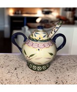 Temptations by Tara Old World Ceramic  Sugar with Lid And Spoon Blue Green - $24.75