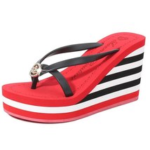 YAERNI Women slippers summer beach shoes casual new thongs stripe platform rhine - £37.56 GBP