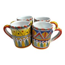 Deruta Sberna Italian Pottery Dipinto A Mano Set of 4 Coffee Mugs Cups Vintage - £59.78 GBP
