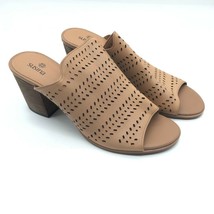Susina Womens Sandals Slides Block Heel Leather Laser Cut Open Toe Brown 9 - £18.12 GBP