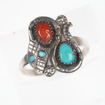 sz6.25 Nieto Zuni silver, turquoise, and coral ring - $140.33