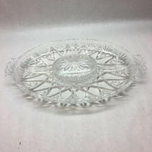 Vintage Glass divided Plate lid condiment RELISH cut glass bowl Mid Century - $31.67