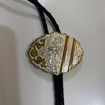 Crumrine MFG. Vintage Bolo Tie Silver  Brass Black Tone Made in USA Western - $24.69
