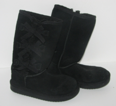 UGG Kookaburra Black Boots Black Suede Pull On Sheepskin Child Size 12 - £19.04 GBP