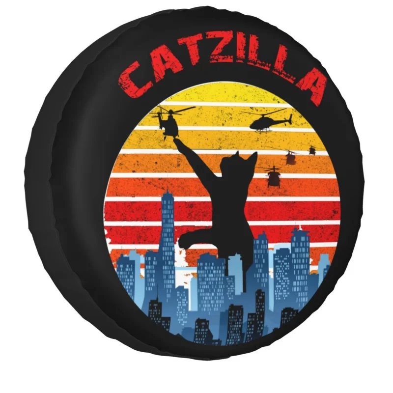 Vintage Catzilla Spare Tire Cover Case Bag Pouch Japanese Sunset Style Cat - £14.89 GBP