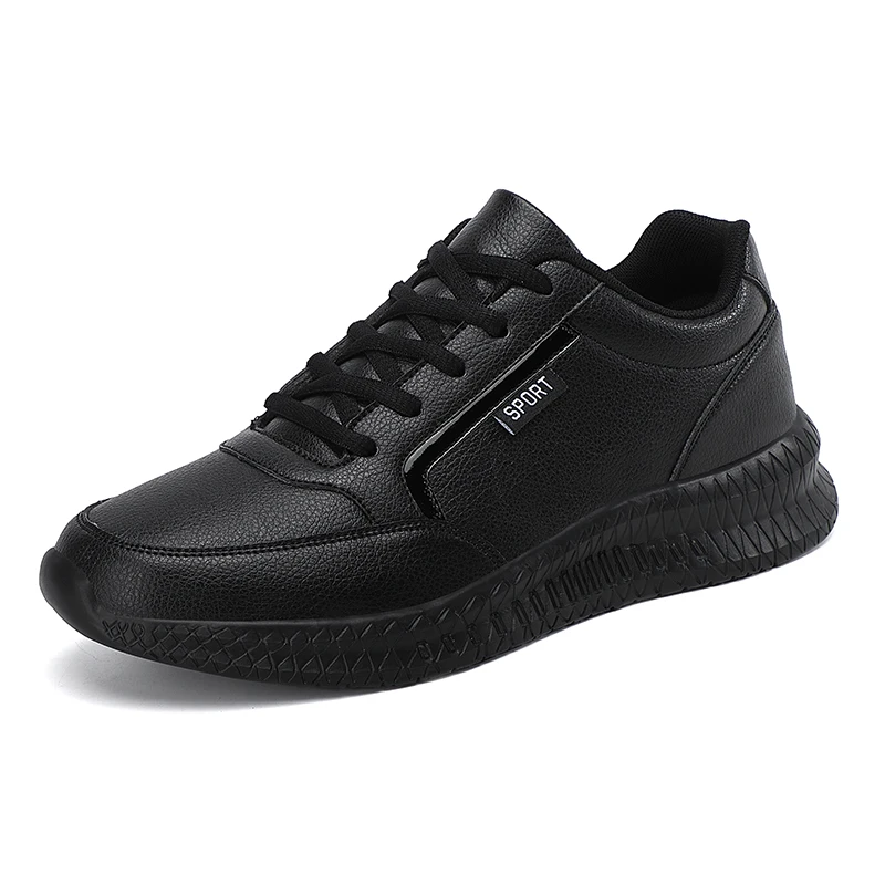 Black Male Sneakers PU Leather Men Shoes Size 48 Waterproof Sneakers Lightweigth - £32.14 GBP