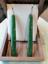 Beautiful New zealand Jade / green stone Long Earrings Drop 78 mm - £91.81 GBP