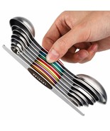 Magnetic Measuring Spoons Set Of 8 Stainless Steel Dual Sided Stackable ... - £29.30 GBP