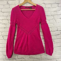 Heather B Knit Sweater Womens Sz S Hot Pink Fitted Open Weave - £11.86 GBP