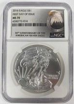 2016 $1 Silver American Eagle MS-70 FDOI 30th Anniversary - £77.86 GBP