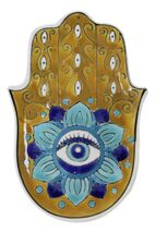 Orange Chakra Hamsa Palm Mandala and Evil Eye Ceramic Dish Brass Incense... - $17.99