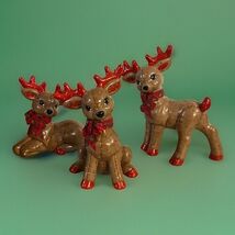 3 Pc Vintage Kimple Mold Ceramic Posed Reindeer Quilted Hand Painted -Ex... - $1,315.50 MXN