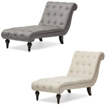 Button-Tufted Chaise Lounge Light Beige or Gray Fabric Mid-Century Modern - £344.76 GBP
