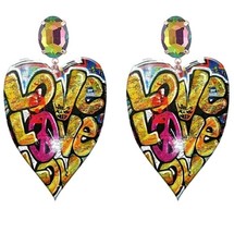 Heart Shaped Crystal Graffiti Dangle Earrings Cute - £17.11 GBP