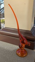  Vintage Mid Century Modern Viking Glass Amberina/ Orange Long Tail Bird... - $79.00