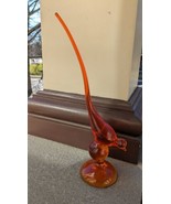  Vintage Mid Century Modern Viking Glass Amberina/ Orange Long Tail Bird... - £62.42 GBP