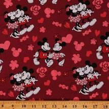 Cotton Mickey Mouse and Minnie Hearts Cotton Fabric Print by the Yard D685.46 - £7.94 GBP