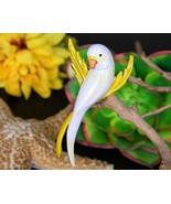Vintage Parakeet Budgie Parrot Bird Brooch Pin Enamel Yellow White - $19.95