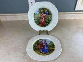 Royal Rose Pottery Signed Victorian Themed Collectable Plates Set Of 2 - $10.78