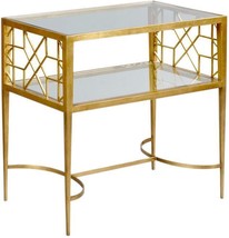 Side Table Woodbridge Verona Glass Top Gold Leaf Fretwork Forged Steel Shelf - £1,166.26 GBP