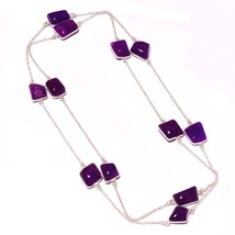 Purple Crack Crystal Handmade Gemstone Fashion Necklace Jewelry 36&quot; SA 3159 - £6.22 GBP