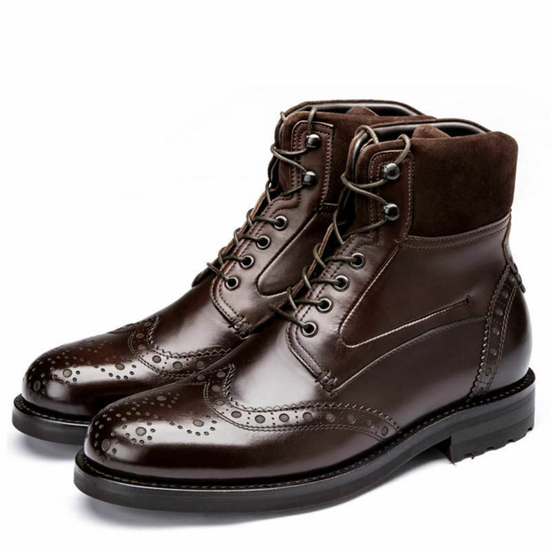 Men's Brown High Ankle Full Brogue Toe Wing Tip Suede Real Leather Boots US 7-16