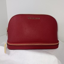 New Michael Kors Cosmetic  Bag Large Travel Pouch Red Leather $168 M7 - £90.04 GBP