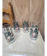 Vintage Indiana Glass Christmas Holly Berry Tumblers 10 fl oz Set of 4  - $28.50