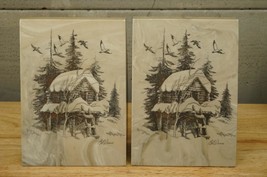 VINTAGE Home Decor Bill Devine Alaska Winter Cabin Fir Trees Scene Bookends Set - £59.52 GBP