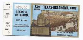 1988 83nd Red River Rivalry Game Oklahoma Texas Ticket Stub Cotton bowl - £95.93 GBP