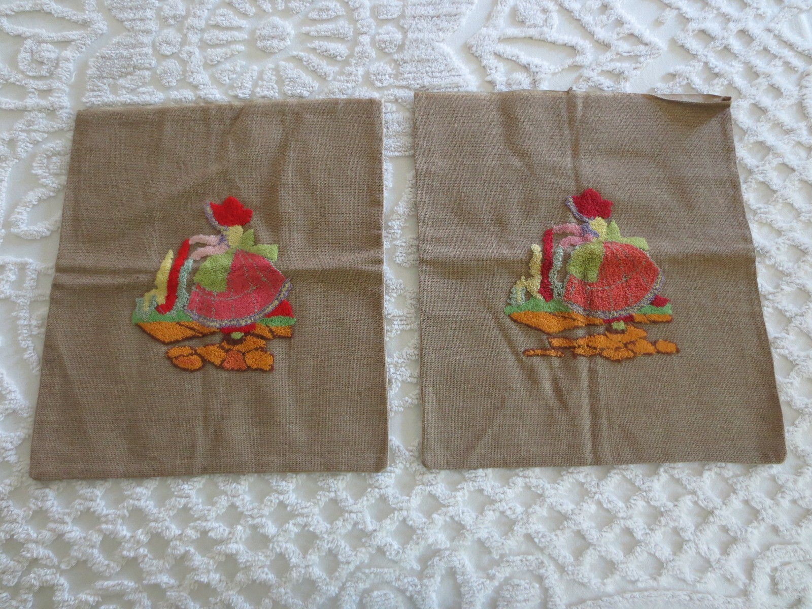 2 Handmade PUNCH NEEDLE EMBROIDERED PILLOW COVERS - 16-1/4&quot; x 18-1/2&quot; ea. - $29.70