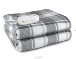 Biddeford Comfort Knit Fleece Heated Warming Throw Blanket Grey Plaid - £30.29 GBP