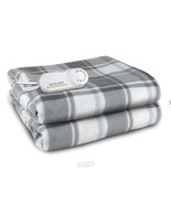 Biddeford Comfort Knit Fleece Heated Warming Throw Blanket Grey Plaid - £29.92 GBP