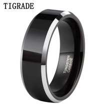 Tigrade 8mm Mens Engagement Ring Wedding Couple Band Jewelry Black Tungsten Carb - £19.39 GBP