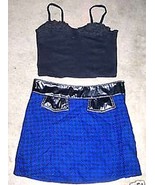 Blue &amp; Black Houndstooth Mini Skirt w/Black Top Set MK &amp; Ash Sz XXS/XS - £28.70 GBP